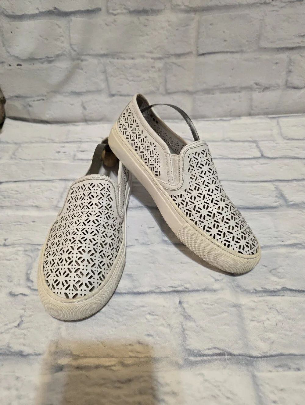 Tory Burch White Laser-Cut Slip-On Loafers